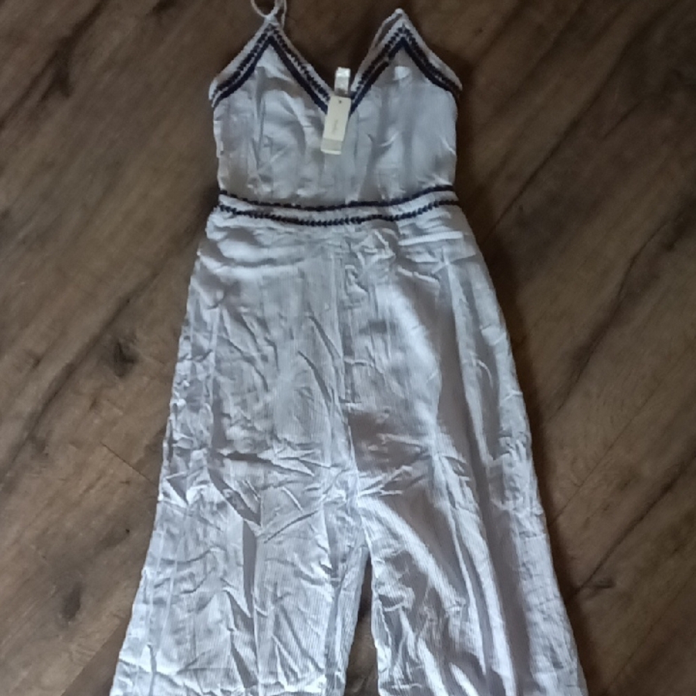 White and Blue Striped Jumpsuit